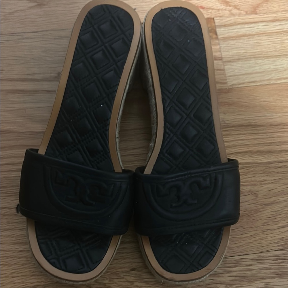 Tory Burch Black Quilted Slide Sandals